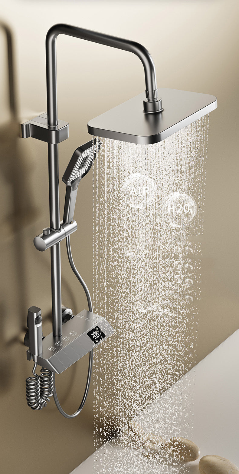 Contemporary Bathtub and Shower System with Digital LED Display