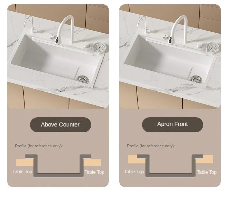 White Waterfall Kitchen Sink