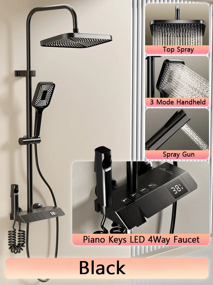 Contemporary Bathtub and Shower System with Digital LED Display