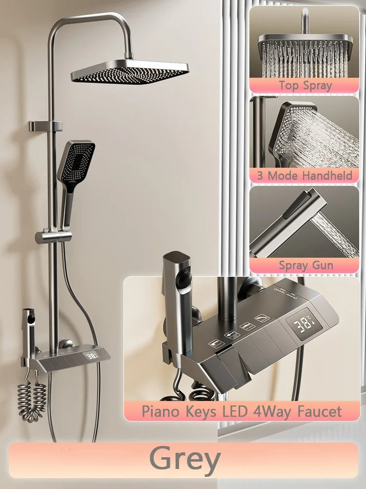 Contemporary Bathtub and Shower System with Digital LED Display