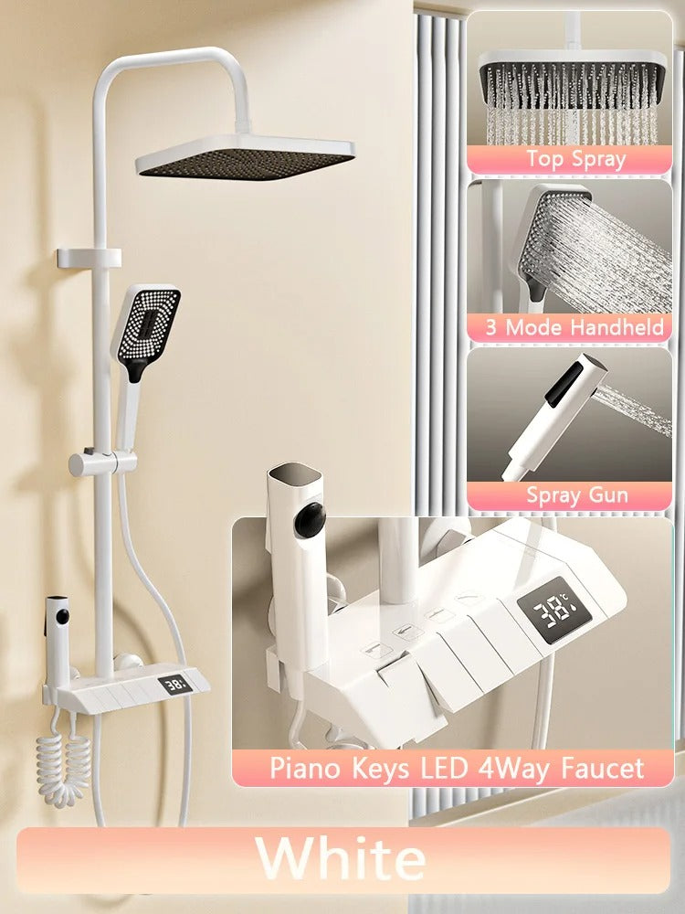 Contemporary Bathtub and Shower System with Digital LED Display